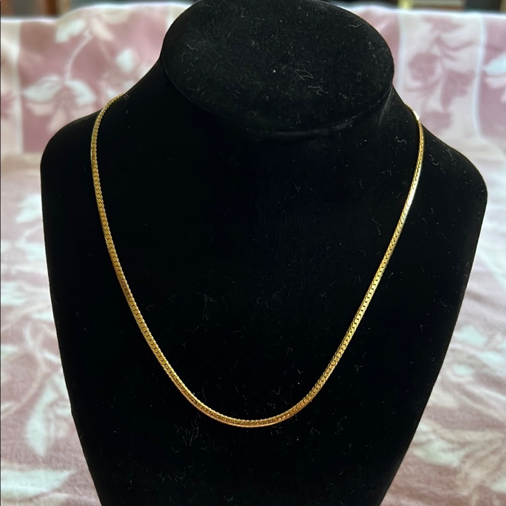 Vintage KREBS Gold-Tone Herringbone Chain Necklace – Signed Minimalist Piece